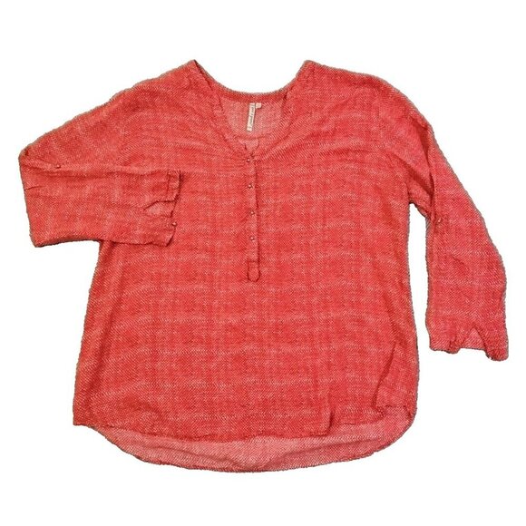 Grand & Greene Women's Top Blouse Size XL Red & White Pattern Long Sleeve - Picture 1 of 14